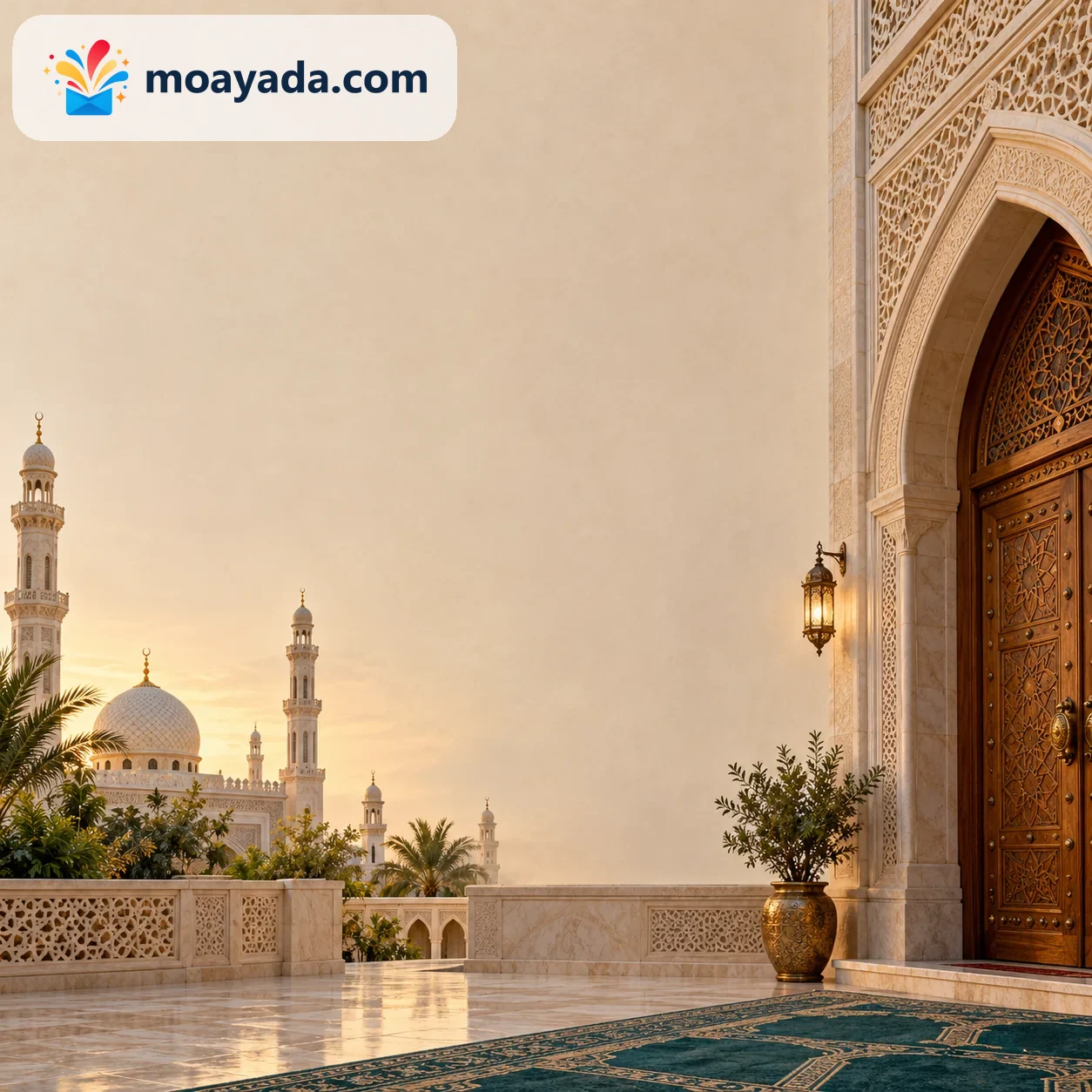 باب خشبي مقوس لمسجد عند طرف خلفية رملية دون نص مطبوع.