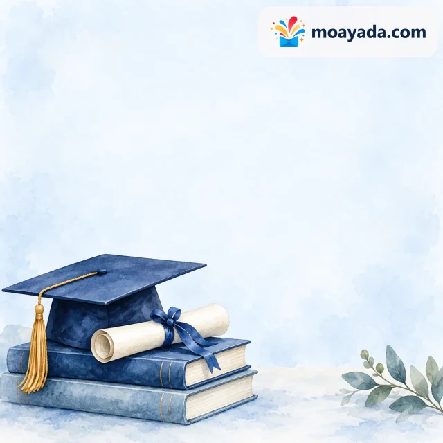 قبعة زرقاء وشهادة فوق كتب مرسومة بالماء دون عناوين.
